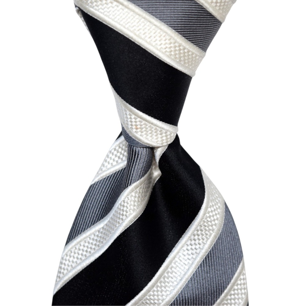 Donald J Trump Signature Collection Mens XL Silk Tie Black Silver White Stripe